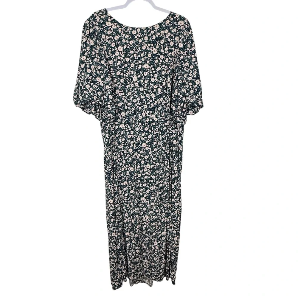 Old Navy Floral Puff Sleeve Midi Dress Open Back Navy Green Size 4X - Picture 4 of 16
